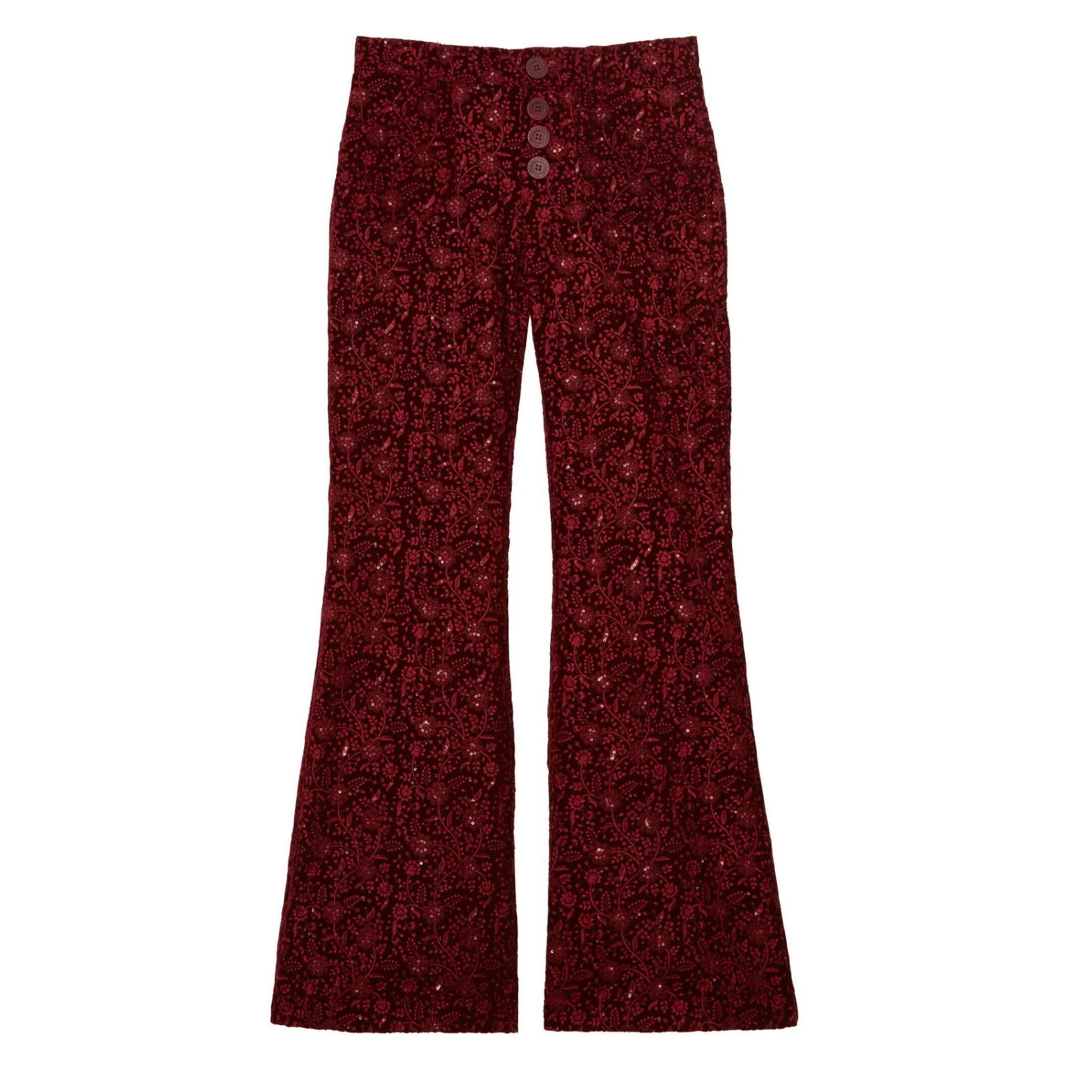 New Ines De La Fressange Women's Charlotte Embroidered Pant In Bordeaux